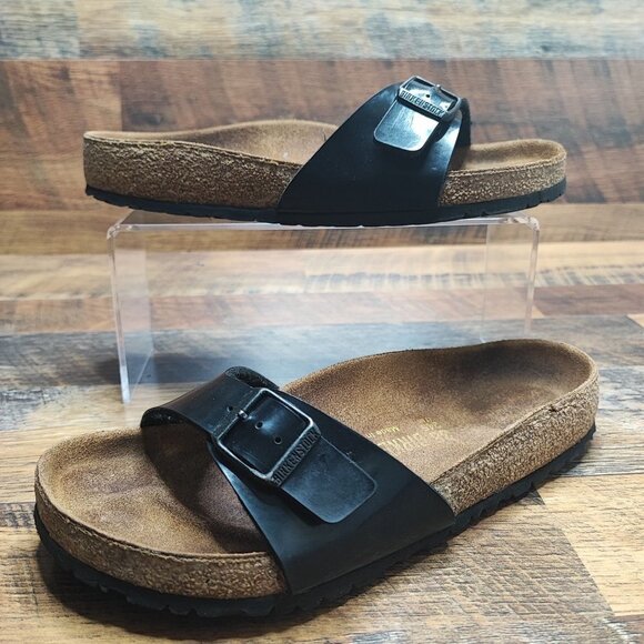 Birkenstock Women's Madrid Black Patent Leather Slide Sandals Size 38EU / 7 US - Picture 1 of 8